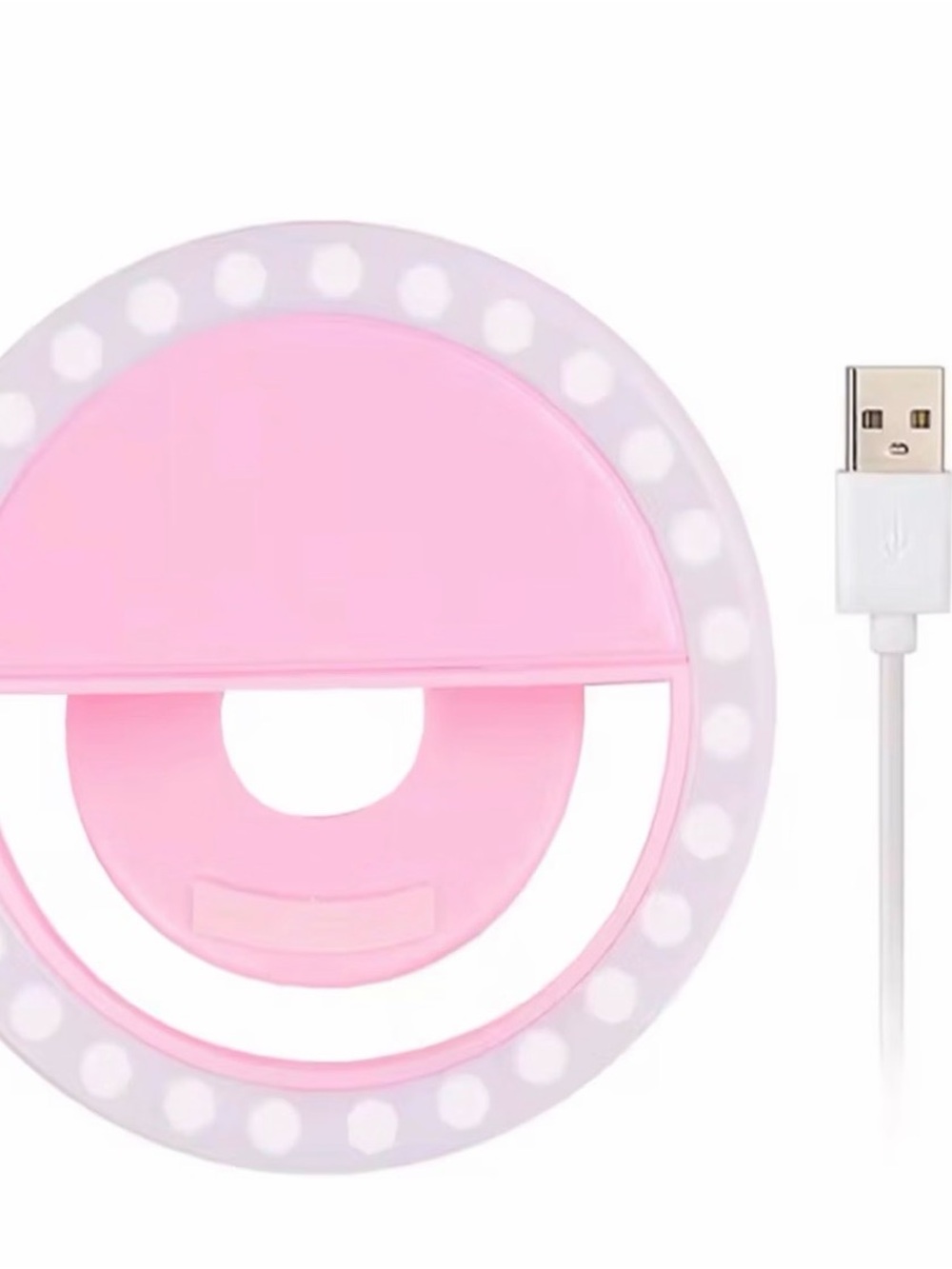 Portable Pink LED Selfie Ring Light with USB Cable - Picture 3 of 5